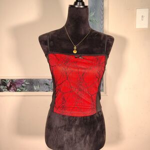 Goth Red & Black Spider Webbed Adj Camisole Size Xs/S/T556